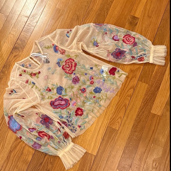 New Anthropologie The Layla Long-Sleeve Appliqué Mesh Blouse Size S - Picture 5 of 8
